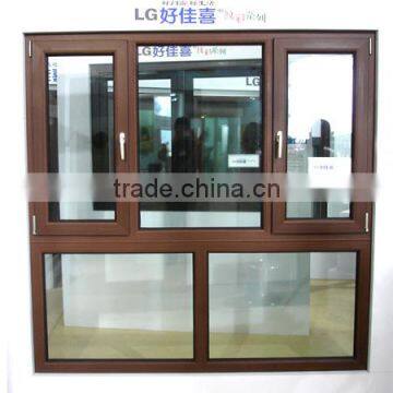 Wood color frame cheap house casement window with grills for sale