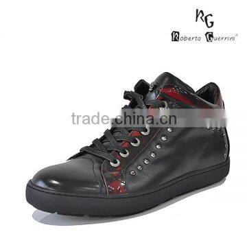 2015 trendy first class black leather sneakers for men