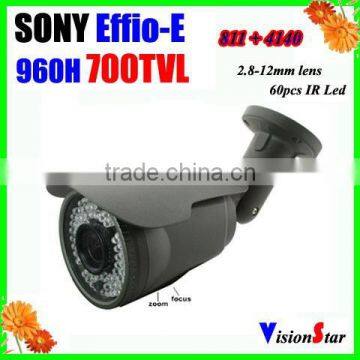 IP66 Weatherproof Outdoor 1/3"Sony Super HAD CCD Effio-E 700TVL Motion Sensor OSD Menu Varifocal Lens 2.8-12mm Security Camera