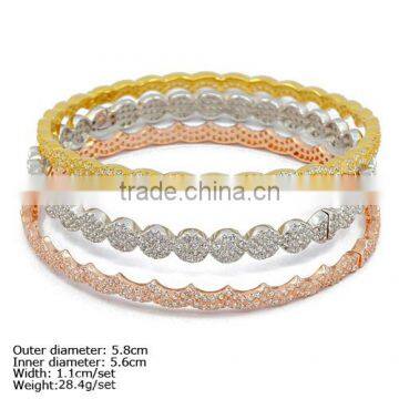 [CZQ-0001] 925 Silver Bangle with CZ Stones 3pcs into 1 Bangle with 3 Colors Plating Unique New Bangle