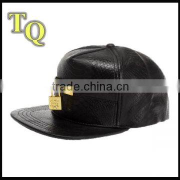 cool 5 panel customized leather snapback caps with metal iron lock