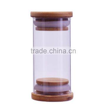 glass tube with two bamboo lid for home organization