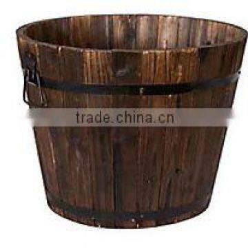 garden box of flowers wooden barrels