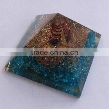 Blue Orgone Energy Pyramid | Orgonite Blue Pyramid (With Crystal Point) | Crystal Stone Pyramid