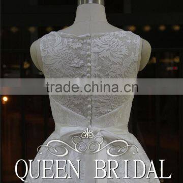 Newest Style Sleeveless Appliqued Sash Patterns Of Lace Tea Length Wedding Dresses photo-5