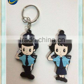 cute polices shaped 2d soft pvc pair keychains