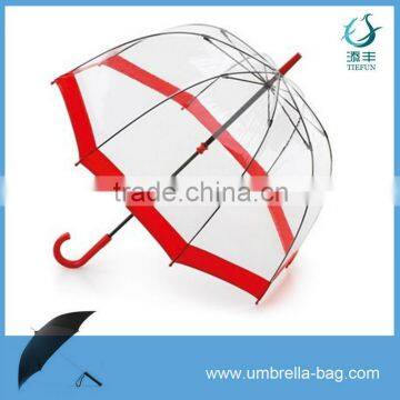 bright clear birdcage umbrella with Red border