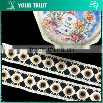 Gold Flat 15MM Metal Grommet Eyelet X Shape White Polyester Lace Trimming