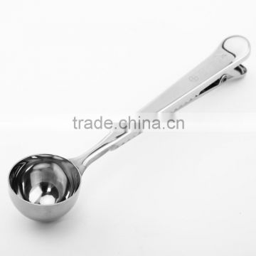 Hot sale passed FDA or LFGB stainless steel coffee measuring spoon with clip