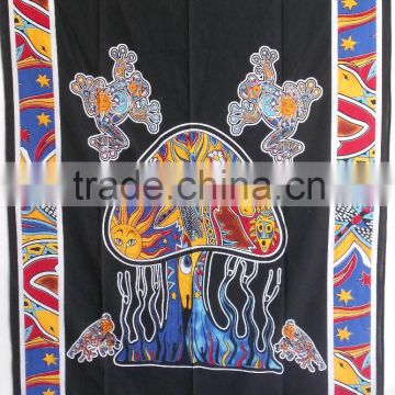 524 Cotton MUSHROOM FROGBedspread tapestries decoration home wall curtain sanganeri print jaipur india star tapesrideau