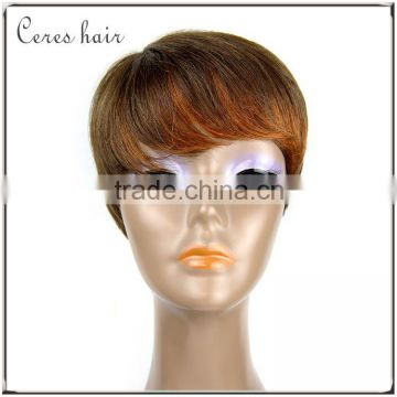 short length 100% Brazilian hair wig dark blonde orange color