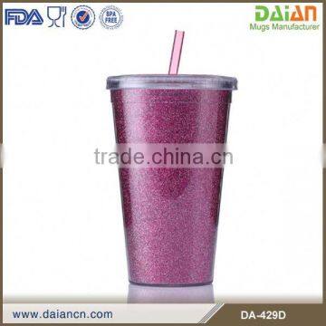 New products double wall white plastic tumbler cups with straw