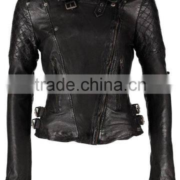 High quality and fashion ladies black leather jacket ladies genuine slim fit leather jackets