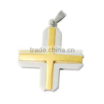 High polished 316l mens stainless steel cross pendant necklace IPG two tone gold pendant