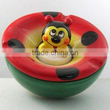 3D Hand-Painted Happy Ceramic Beetle Ashtray