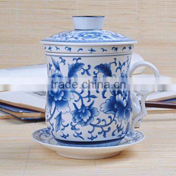 Ceramic Tea Mugs With Lid and Sauce China Tea Cups photo-4