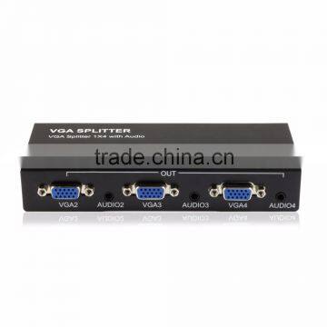 PET0104V 1x4 4-port VGA Splitter 1 PC To 4 Monitors VGA SVGA XGA LCD Video Audio Splitter Box Supports Bandwidth to 500MHz 1080p