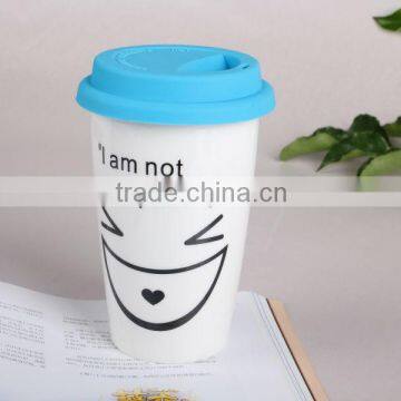 Smile Face Mug/ceramic Cup With Silicone Lid for Coffee, Milk, Tea, Water photo-2