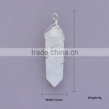 Double Terminated Stone Point Silver Wire Wrap Green Aventurine Tiger Eye Clear Crystal Necklace Pendant