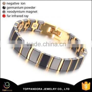 2016 Fashion Jewelry Unisex Chain Tungsten Steel Energy Magnetic Health Jewellery Gold Plated Men Bracelet