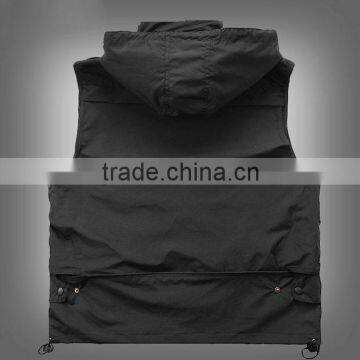 New Arrival 2015 Winter Male Photographer Plus Size Casual Vest Sleeveless Jackets With Hooded Waterproof Outwear Waistcoats photo-2