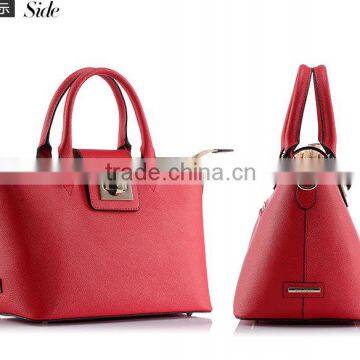 Red Lock Closure Ladies Bag Hard Leather Women Tote Made in China photo-3