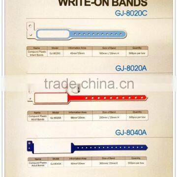 hospital disposable pink identification tape plastic write on bands ID bands