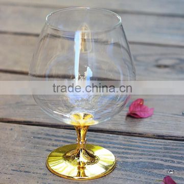 Glass Drinkware Type and Eco-Friendly Feature clear crystal 680ml slant drinking glass with lid imitation gold stem