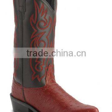 Black Wine Brown Smooth Leather Fancy Stitched Western Ostrich Print Cowboy Boots Wholesale photo-3
