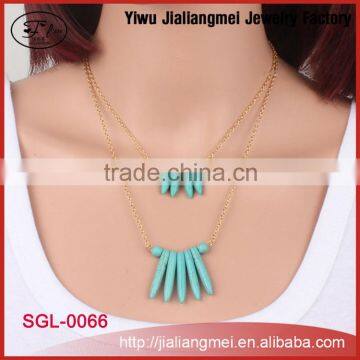 Gold-plated thin chain bullet turquoise beaded multiple pendants women clavicle necklace