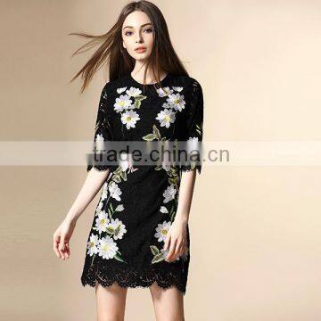 2016 latest black dress,embroidered lace dress plus size