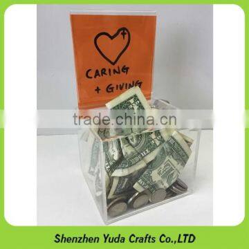 customized hot sale clear acrylic donation box with locks cheap high quality