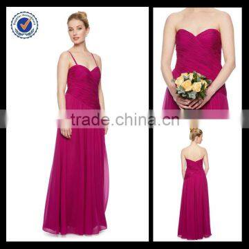 Detachable Straps Fuchsia Chiffon Floor Length Bridesmaid Dress bm00042