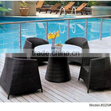 Rattan outdoor furniture 5 pc round glass top table & chairs