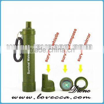 Outdoor straw wataer filter survival water filter with compass and survival mirror