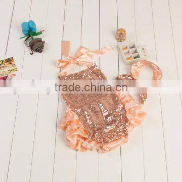 2017 New Product Wholesale Boutique Solid Shiny Romper, Bow-Knot Hairband Baby Adorable Girls Summer Clothes