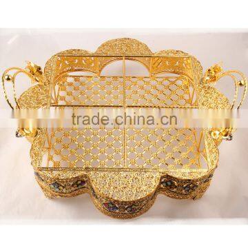 15cm*15cm Hollow Out Fruit Platter,Gold Plated Gift Baskets Kx-4504