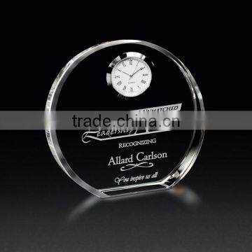 round optical crystal clock trophy