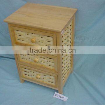 wooden bedroom wall cabinet with 3 rattan drawer