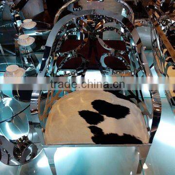 Used Hotel Furniture Hotel Stainless Steel Chair / Dairy Cow Leather Sofa Chair ND128 photo-2