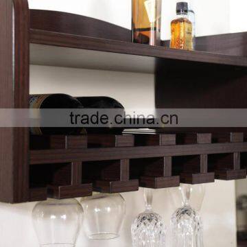 Wooden Floating Wine Rack Display Wall Mount Living Room Design Functional Decor Wall Display Rack With Glass Holder photo-2
