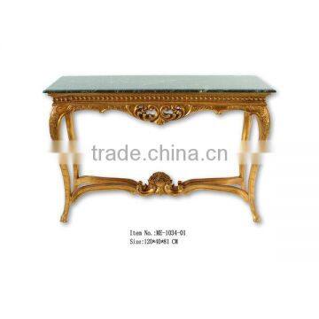 Hand Carved Living Room Furniture Small Size Console Table With Green Marble photo-2