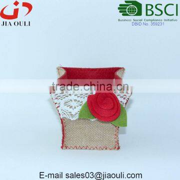 Fashion design Valentines' day decorations non-woven with Jute cover planter pot