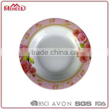 Royal gold line design with rose printed round plates dinnerware sets cheap