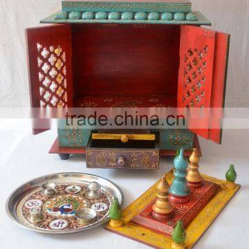 Beautifully Hand Painted Wooden Temple With Gate