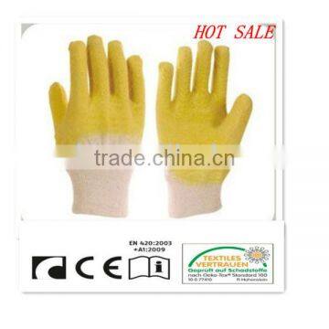 CR Latex coated gloves ,cotton woven line,knitred wrist,open back