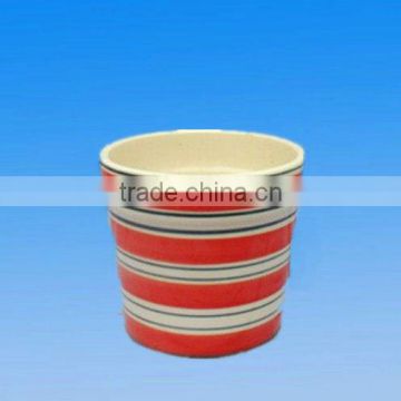 ceramic small indoor flower pot red stripe line