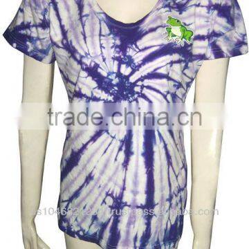 T-Shirt Women Cotton Mix Lycra Tie-dye Frog Black Blue 4