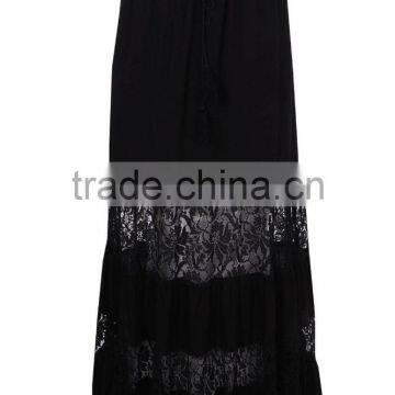 Party Wear Long Tiered Dance Skirts Lace Panelled Tassel Tie Bohemian Maxi Skirts Wholesale photo-6