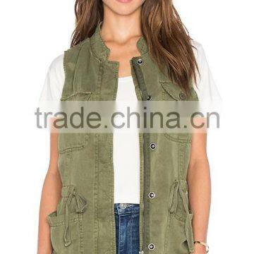 best selling lady tencel and linen-blend cheap military vests